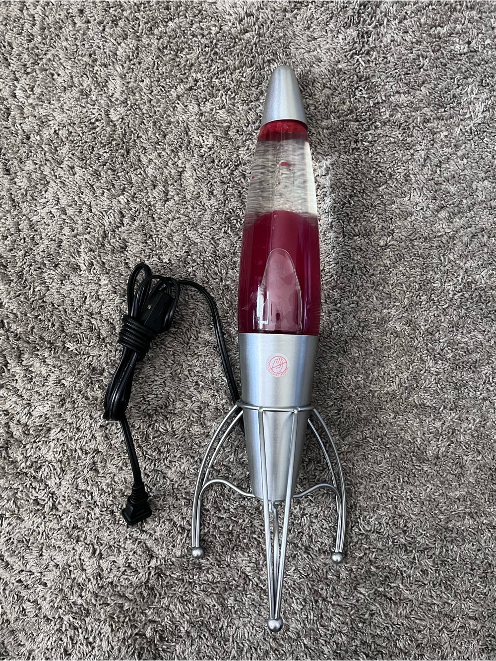 Vintage Lava Lamp Silver Starship Rocket Ship Red Lava 18” Working.